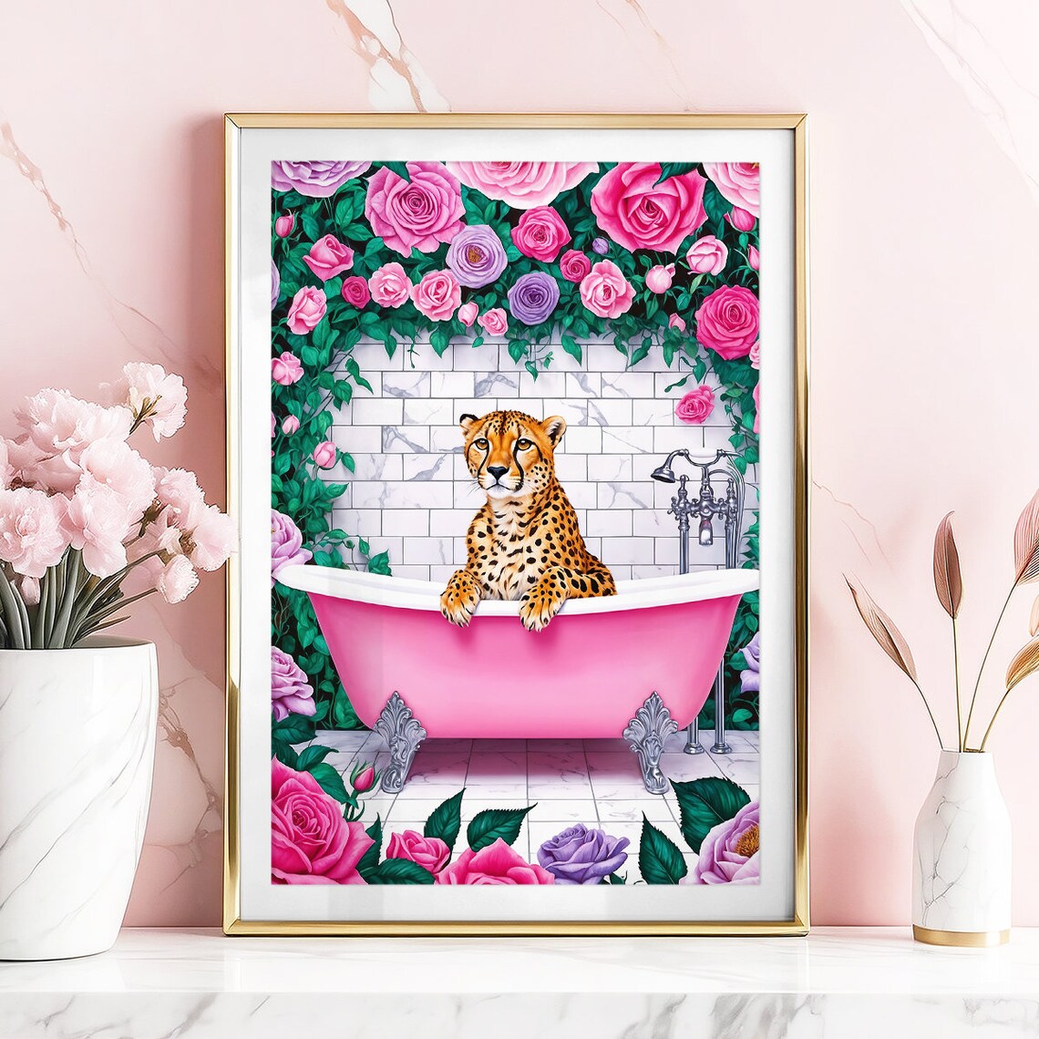Cheetah Boho Bathroom Art Print, Funny Bath Poster - Image 5