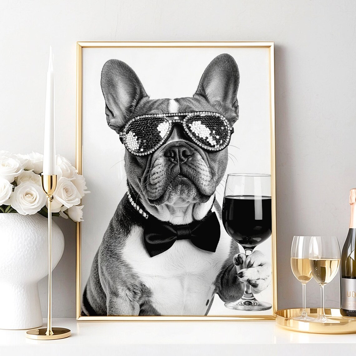 French Bulldog Drinking Wine, Funny Dog Gift - Image 2