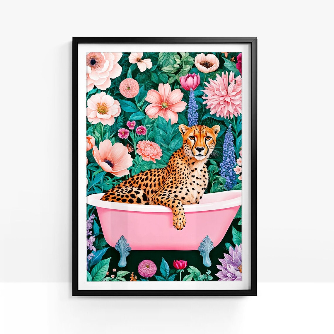 Cheetah In A Bathtub, Boho Bathroom Art Print - Image 4