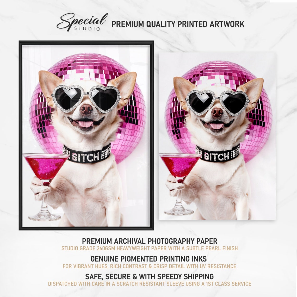 Chihuahua Wall Art Chihuahua Cocktail Print Chihuahua Wall Art Chihuahua Poster Chihuahua Gift Chihuahua Drinking Pink Preppy Print - Image 4