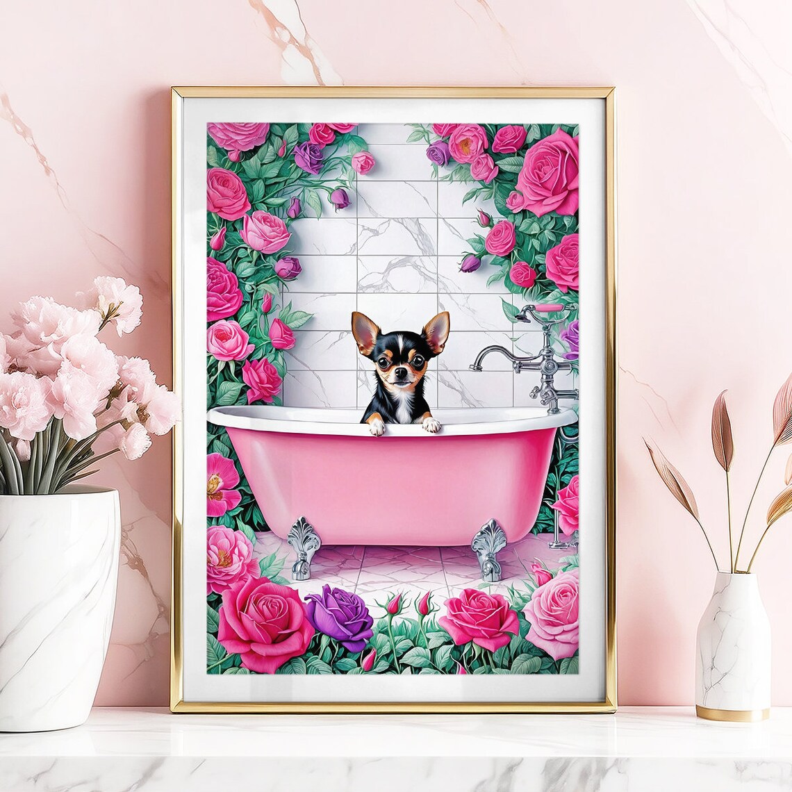 Chihuahua in Bathtub, Funny Bathroom Art Print - Image 4