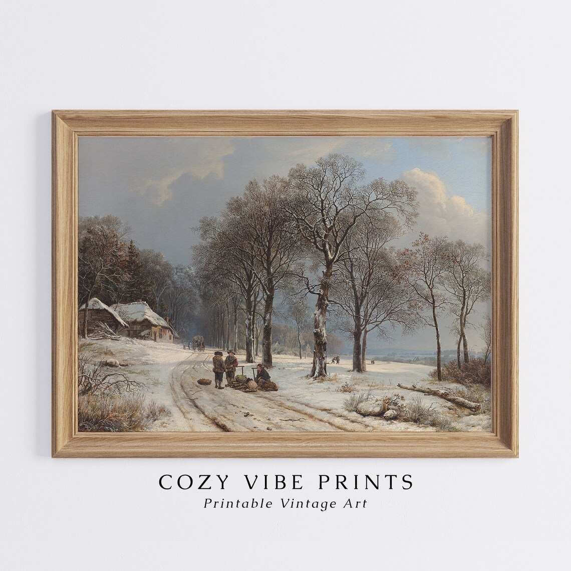 Vintage Wood Gatherers On Snowy Forest Road Winter Scene Oil Poster - Image 2