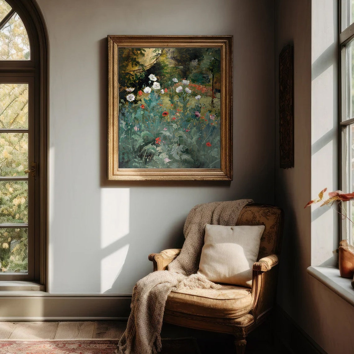 Bed Of Poppies Oil Painting Vintage Wall Art Moody Housewarming Flowers Print Cozy Antique Floral Home Decor - Image 4