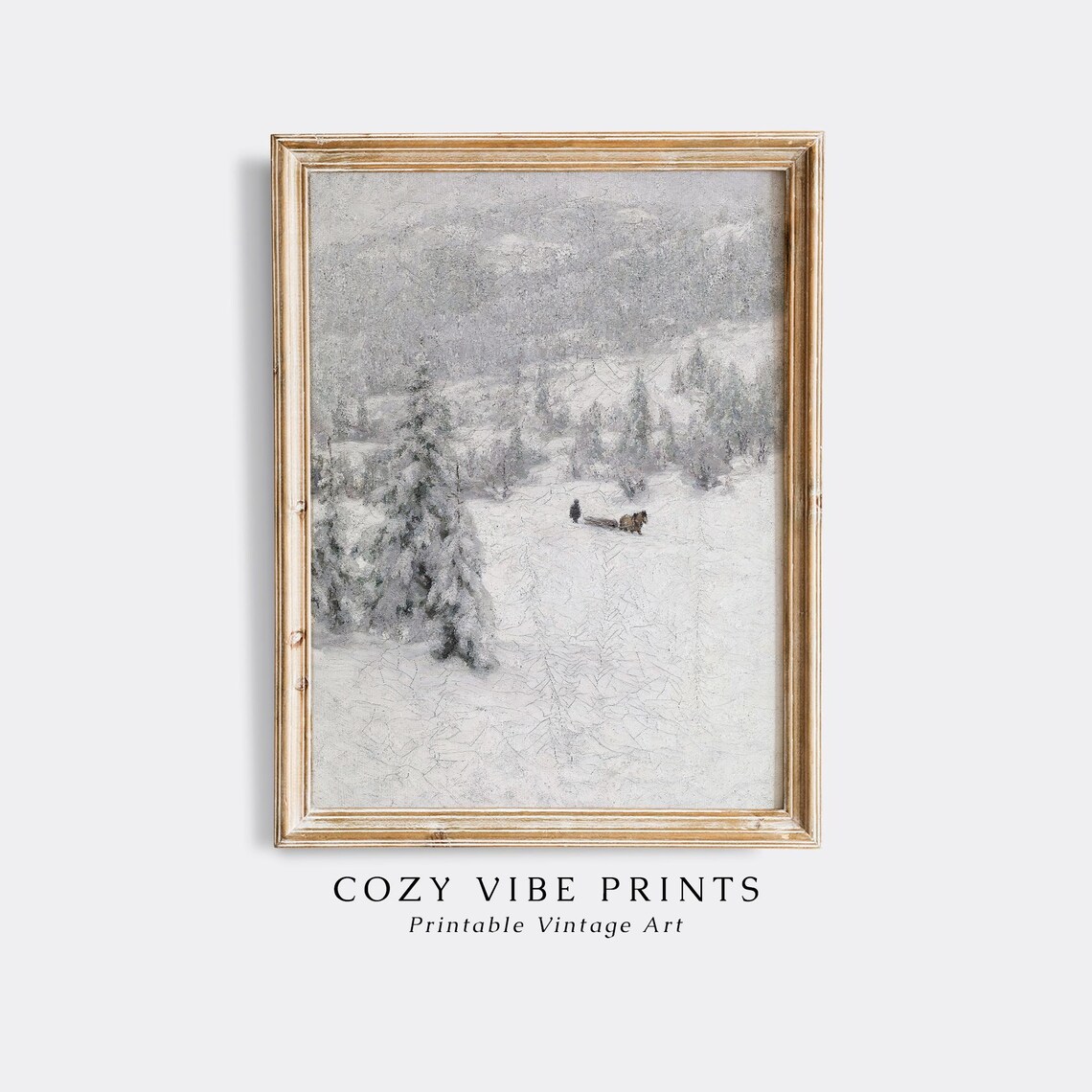 Vintage White Winter Landscape with Horse Drawn Sled Snow Scene Poster - Image 3