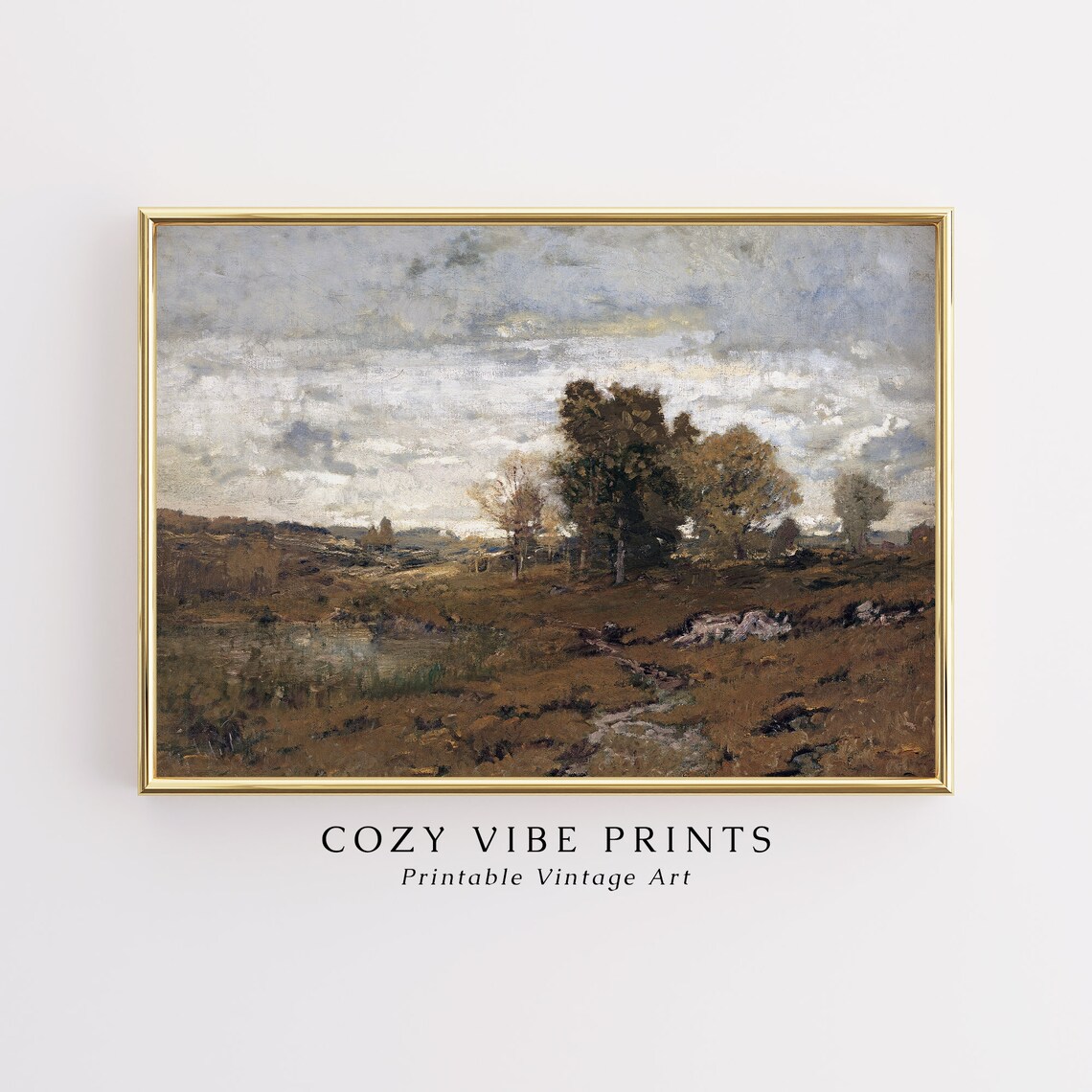 Vintage Moody Autumn Moor Landscape Earth Tone Oil Painting Poster - Image 2