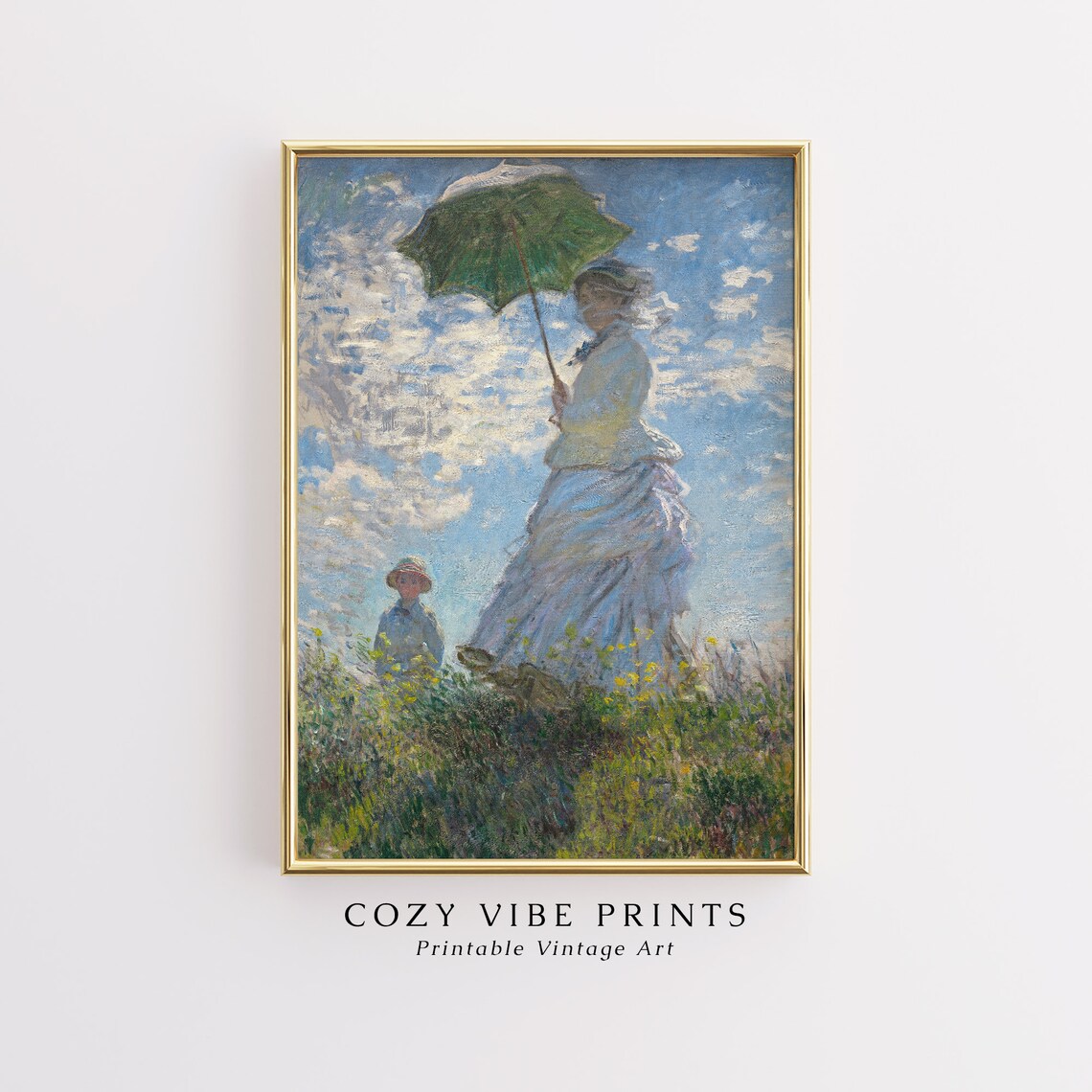 Monet Woman With Green Parasol Impressionist Painting Classic Poster - Image 2