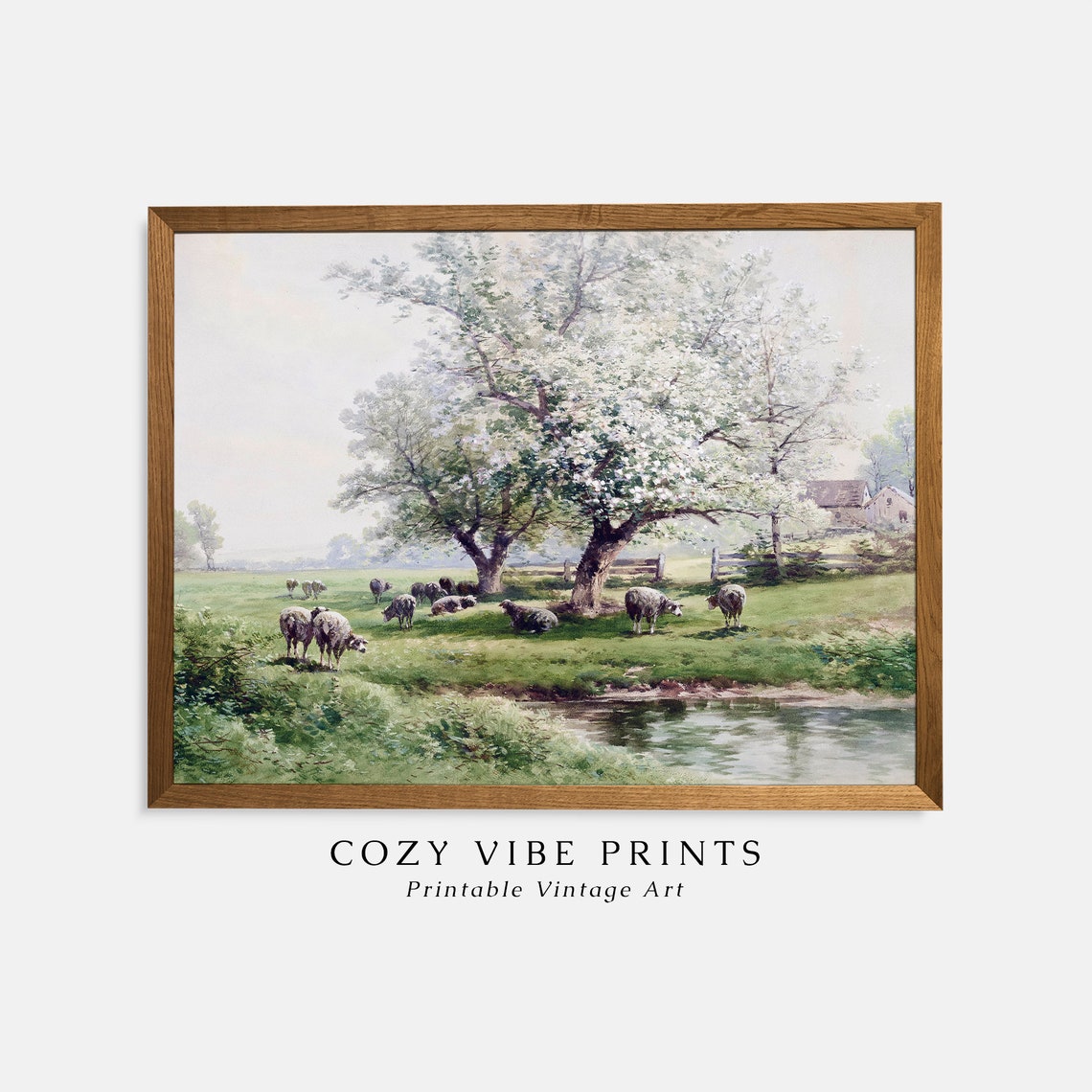Sheep Grazing Under Blooming Trees Vintage Spring Pasture Poster - Image 2
