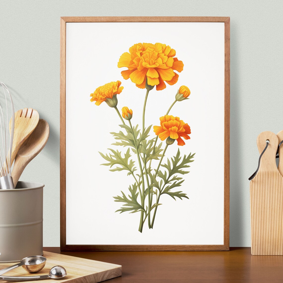 Marigold Botanical Poster, Minimal Yellow Flower Print - Image 2