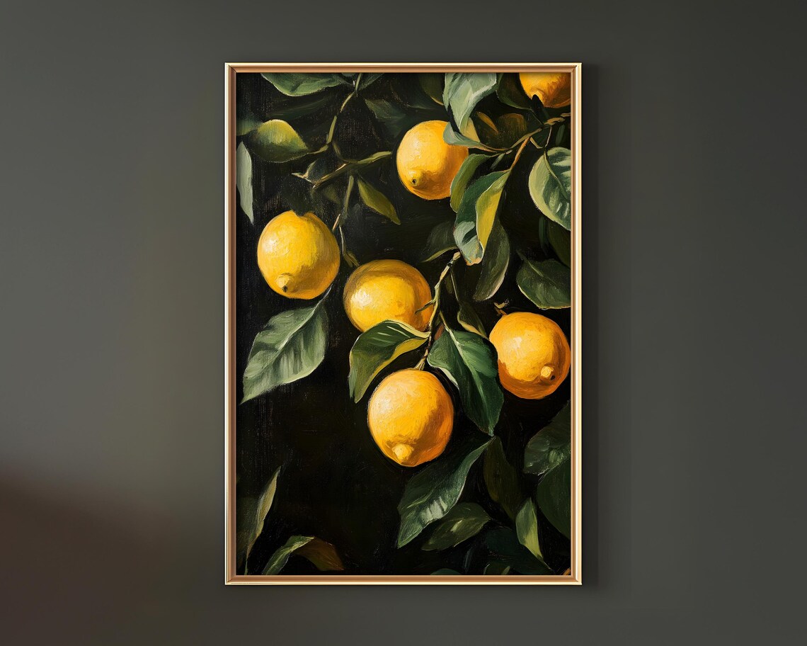 Lemon Oil Painting Print, Botanical Vintage Poster