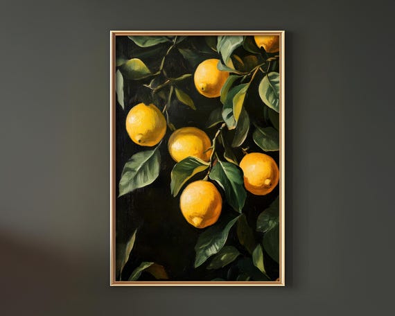 Lemon Oil Painting Print, Botanical Vintage Poster