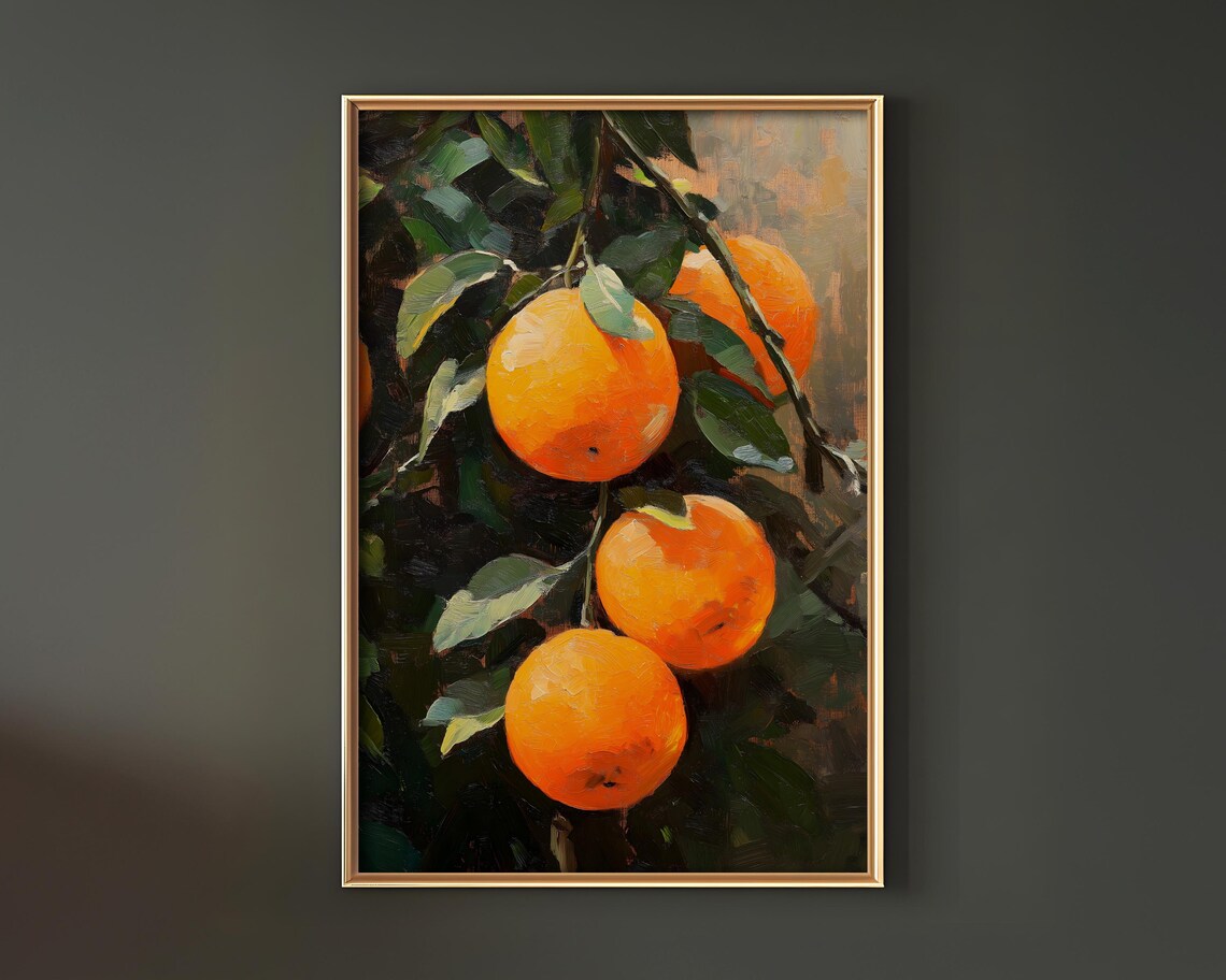 Orange Oil Painting Print, Botanical Vintage Poster