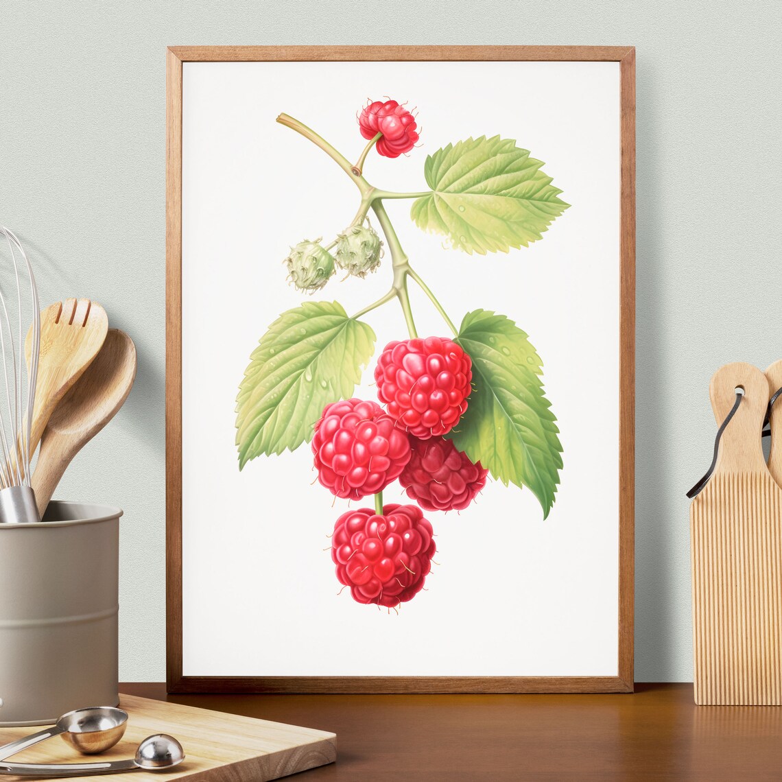 Raspberry Branch Botanical Fruits Art Print - Image 2