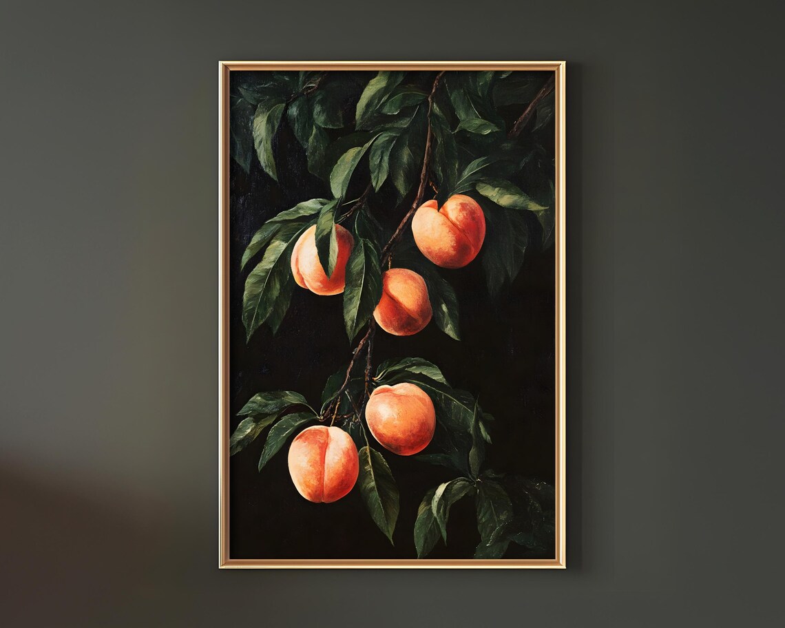 Peach Oil Painting Print, Vintage Botanical Poster