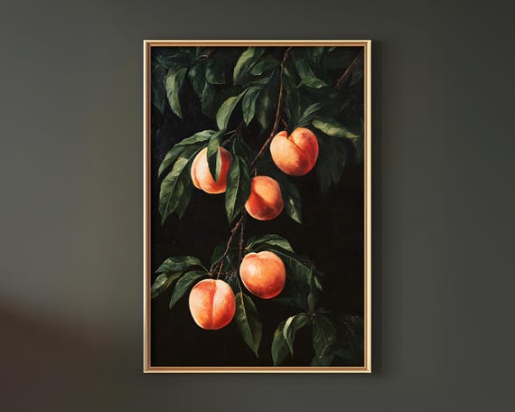 Peach Oil Painting Print, Vintage Botanical Poster