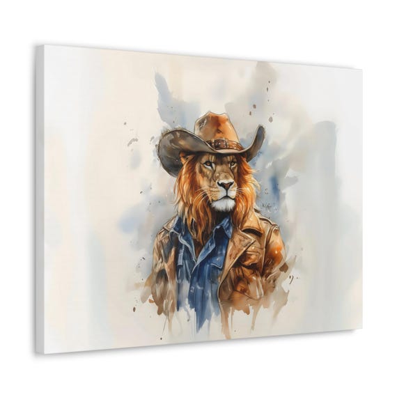 Lion Cowboy Grit Maximalist Eclectic Western Print Bold Altered Party Portrait Fantasy Fun Colorful Renaissance Rustic Art
