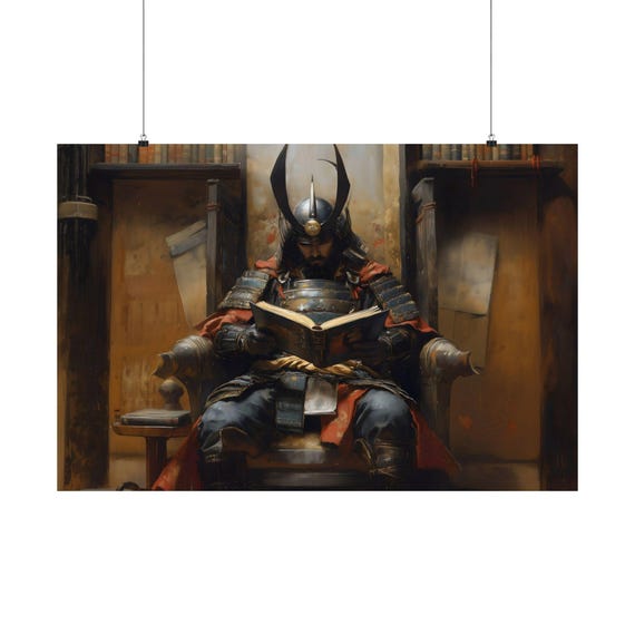 Maximalist Samurai Reading Eclectic Victorian Poster Print Bold Altered Animal Portrait Fantasy Fun Colorful Renaissance Rustic Art