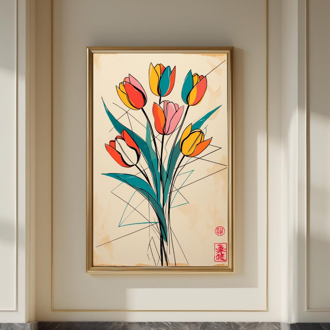 Colorful Tulips Cubist Geometric Bouquet Modern Floral Poster