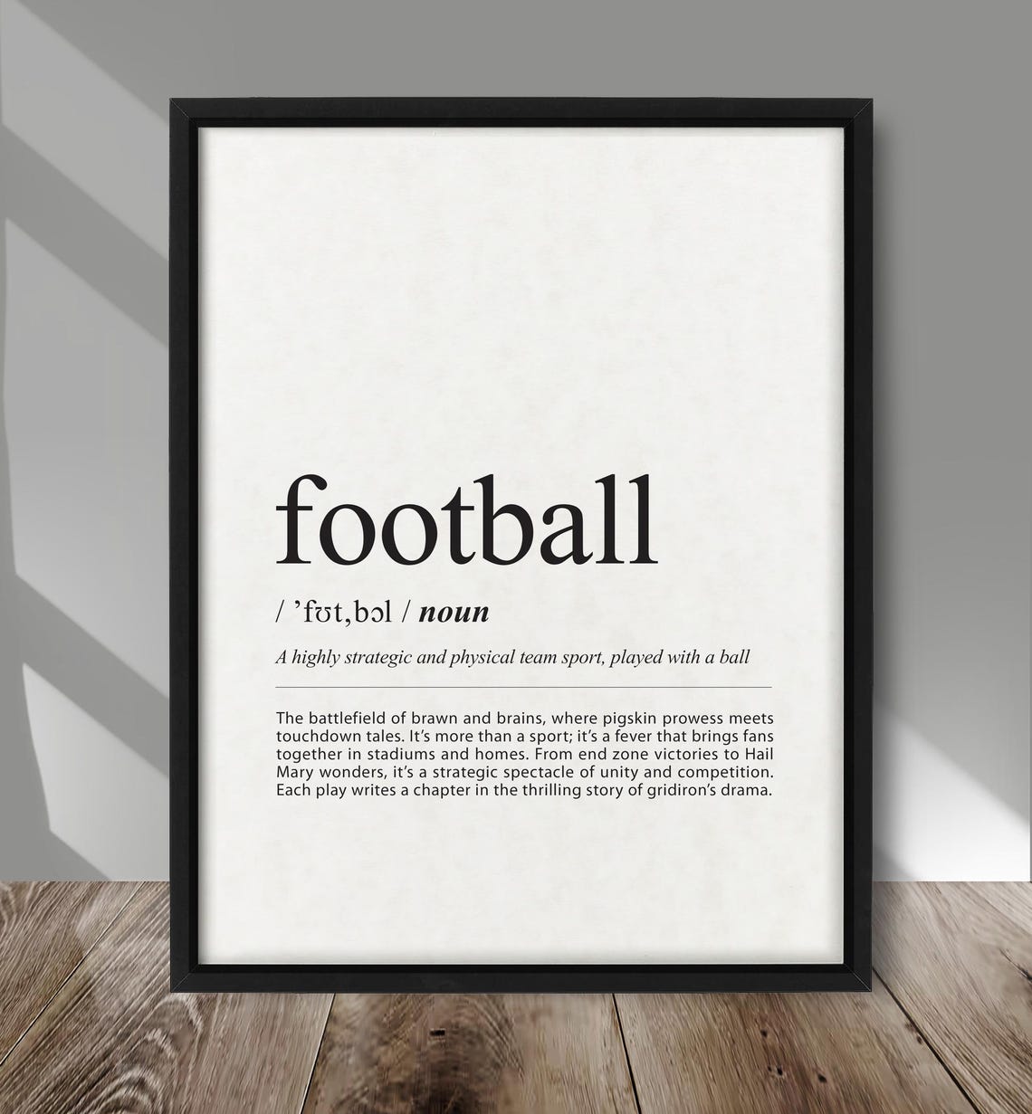 Football Definition Dictionary Style Typography Print Sports Fan Gift