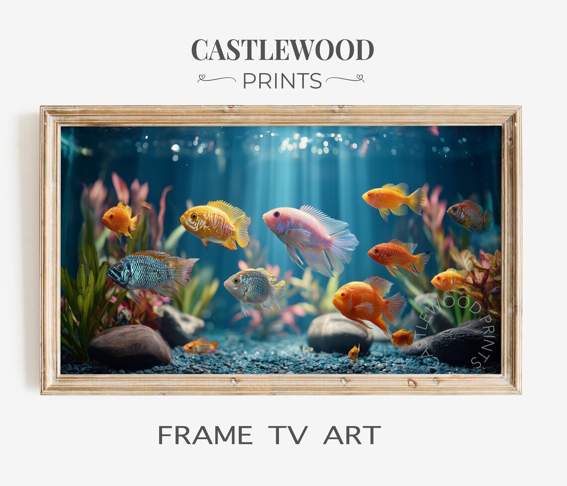 Aquarium Fish Frame TV Art with Colorful Cichlids Underwater Poster
