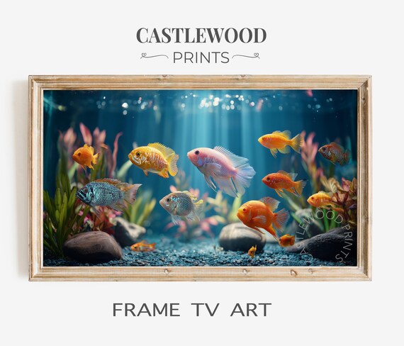 Aquarium Frame Tv Art Photorealistic Fish For Samsung 4k Uhd Underwater Scene Ocean Decor 50