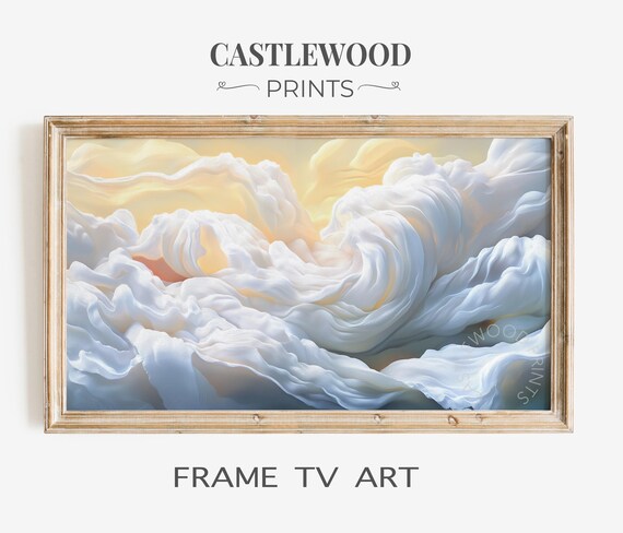 Foamy Ocean Wave Swirls Golden White Coastal Frame TV Art Poster