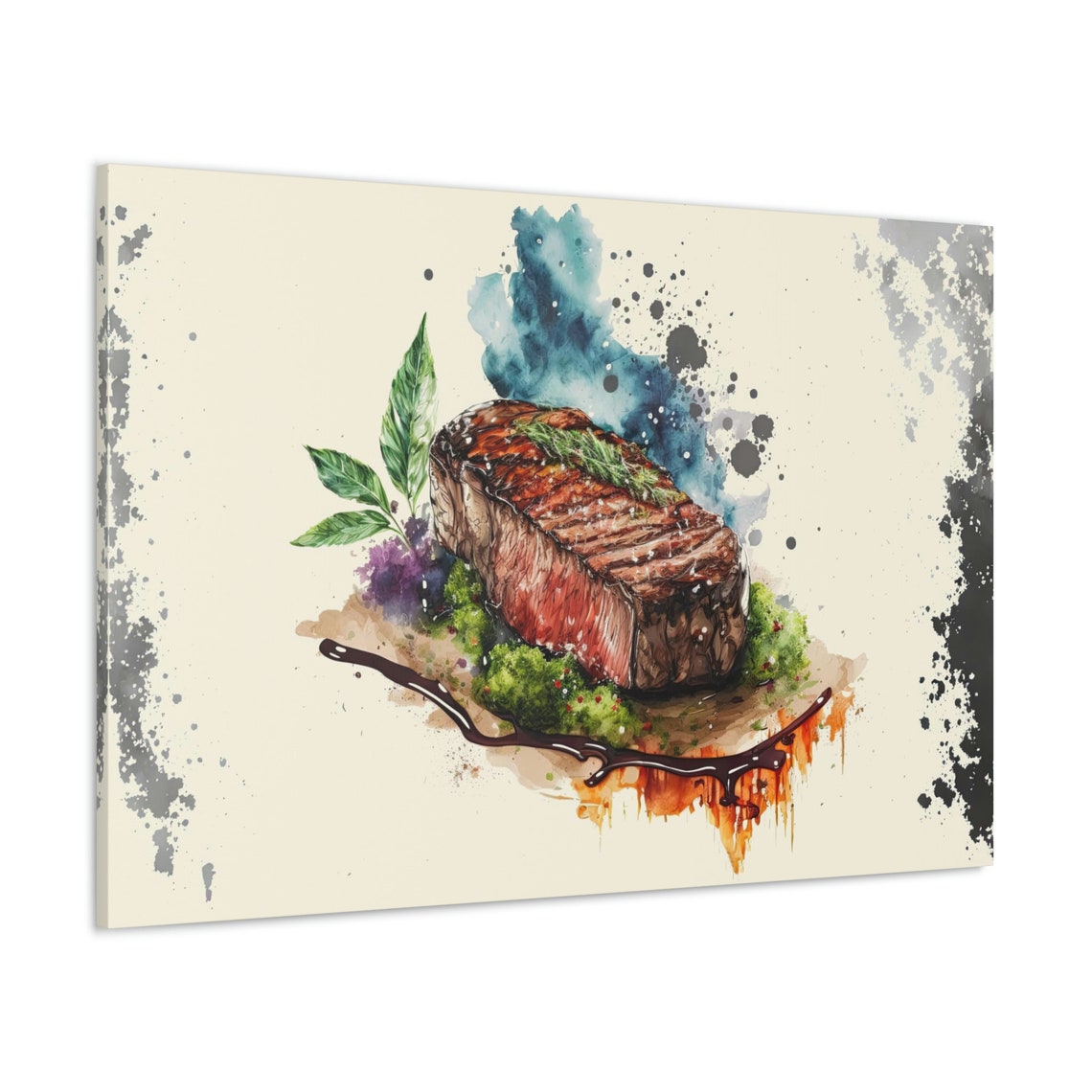 Watercolor Grilled Steak Dinner Painting Rustic Kitchen Decor Poster - Image 3