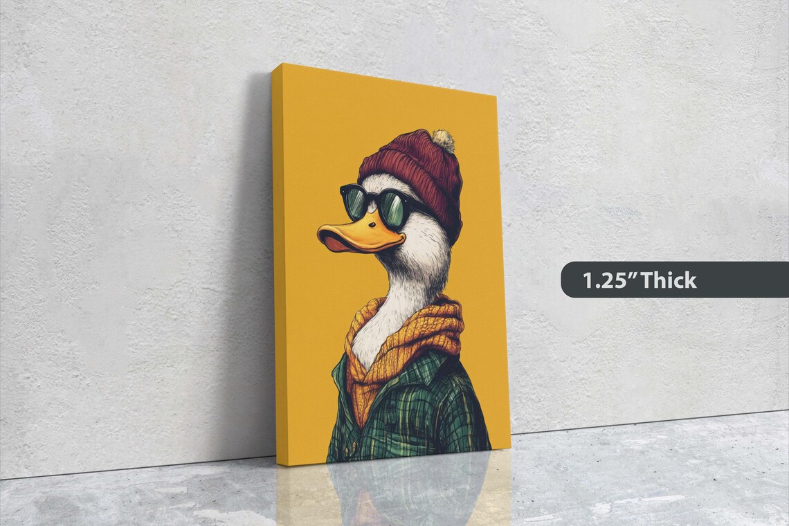 Hipster Duck in Sunglasses Beanie and Scarf Quirky Animal Art Print - Image 3