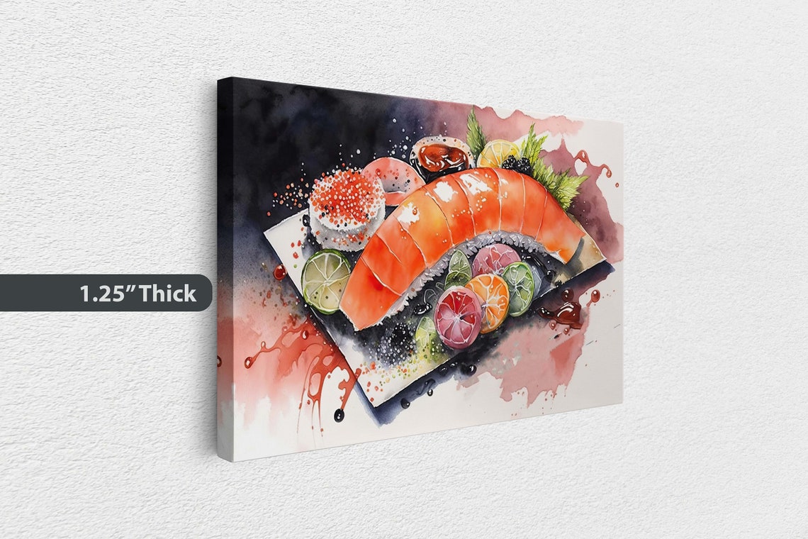 Watercolor Salmon Nigiri Sushi Platter Japanese Kitchen Decor Poster - Image 3