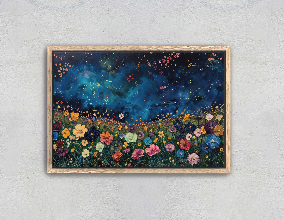 Wildflowers at Night, Starry Floral Art Print - Image 2