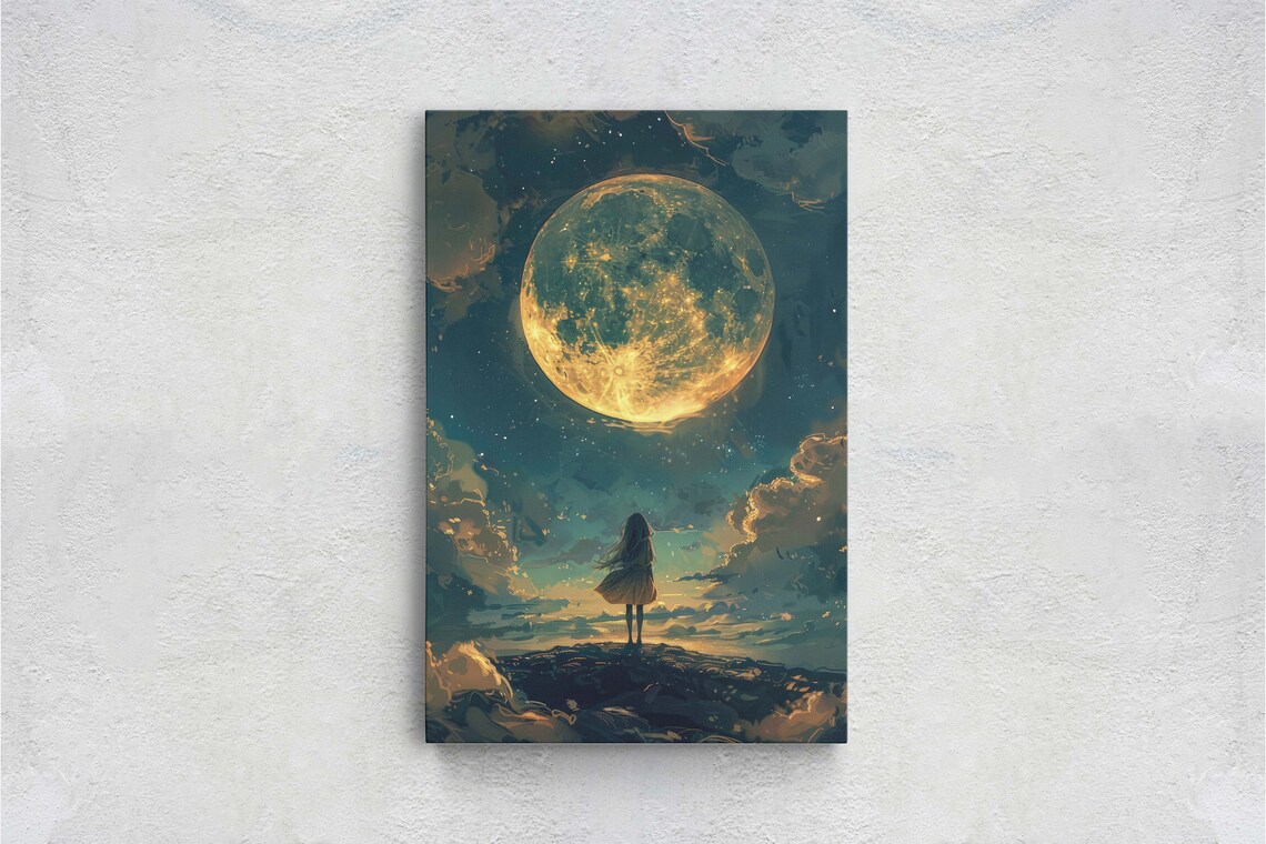 Traveler Moon Full Moon Art Print, Gold and Indigo - Image 2