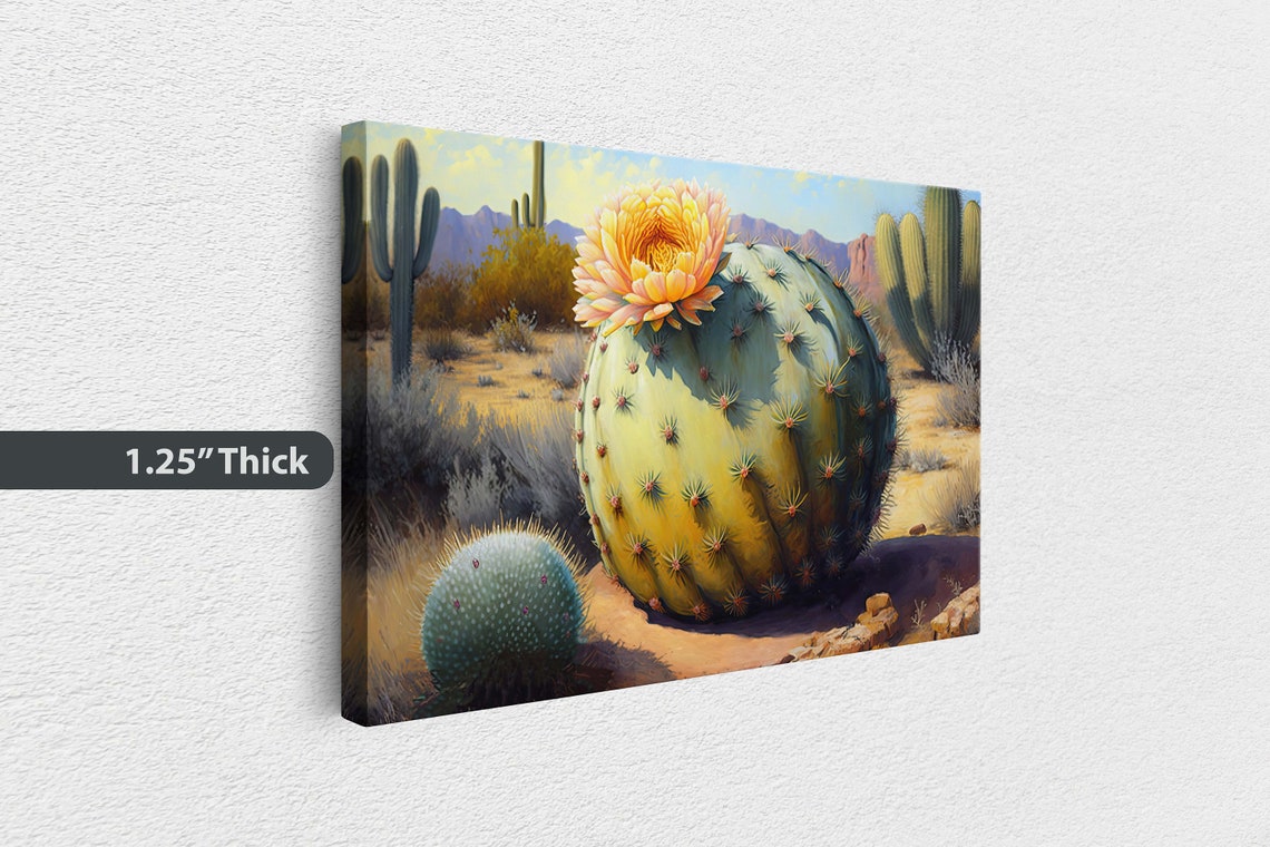 Blooming Barrel Cactus Desert Landscape Saguaro Southwest Art Poster - Image 3