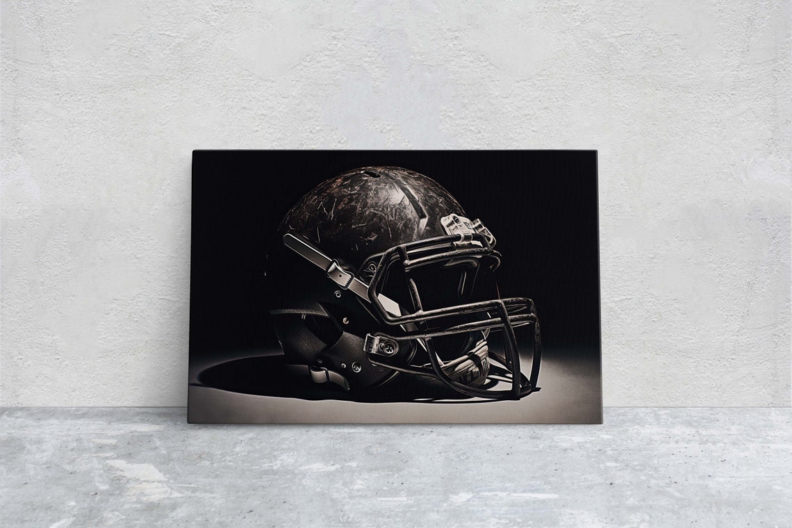 Black Football Helmet Dramatic Studio Light Vintage Sports Wall Poster