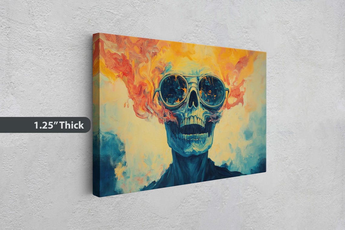 Flaming Skull Wearing Goggles Bold Color Pop Art Gothic Wall Poster - Image 2