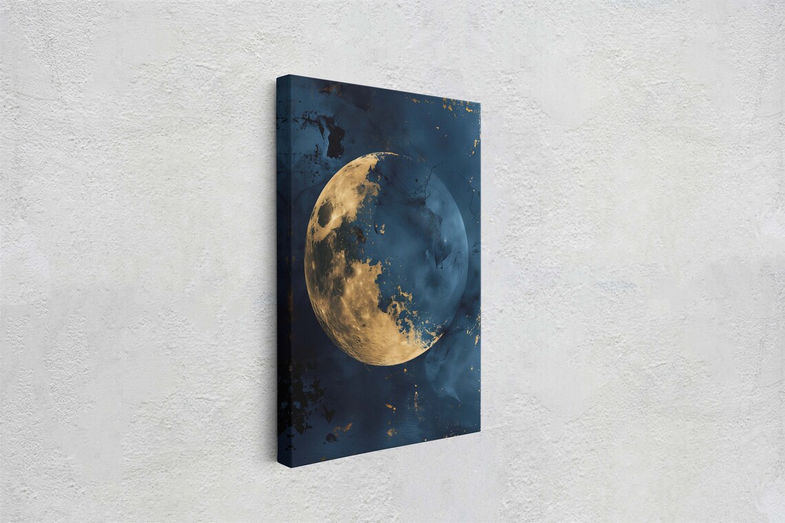 Gold Moon Indigo Celestial Art Print, Minimalist - Image 2