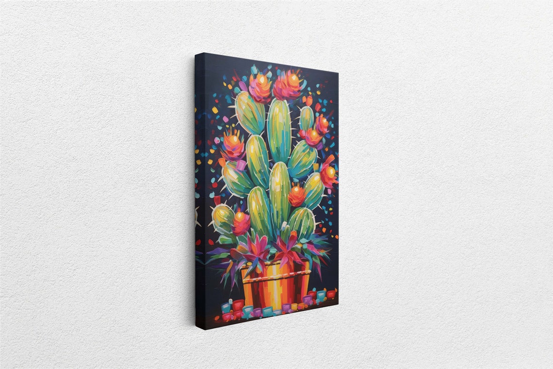 Colorful Prickly Pear Cactus Bloom Pot Southwestern Pop Art Poster - Image 2