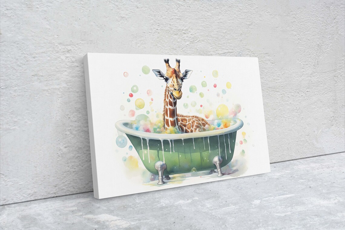 Giraffe Bath and Elephant Bath Time, Fun Art Print - Image 2