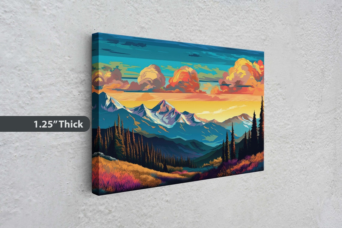 Golden Sunset Mountain Range Dramatic Clouds Pine Forest Art Poster - Image 3