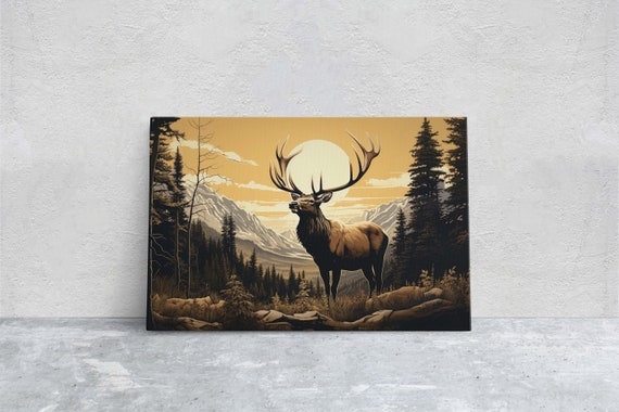 Rocky Mountain Elk Elk Painting Cabin Decor Mountain Home Decor Neutral Art Nature Decor Framed