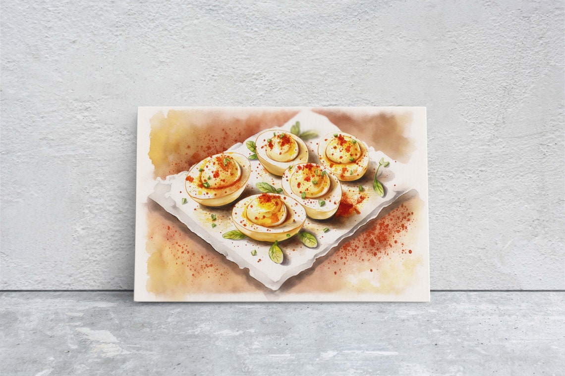 Watercolor Deviled Eggs Appetizer Paprika Kitchen Wall Art Poster