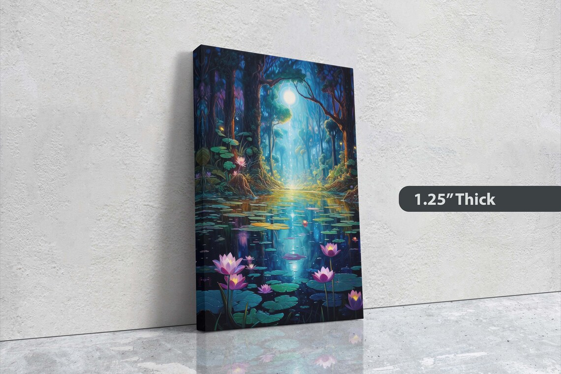 Enchanted Pond Lanterns, Fantasy Forest Art Print - Image 3