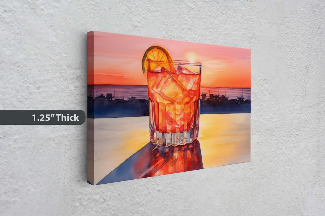 Tequila Sunrise Cocktail Beach Sunset Bar Decor Watercolor Art Print - Image 3
