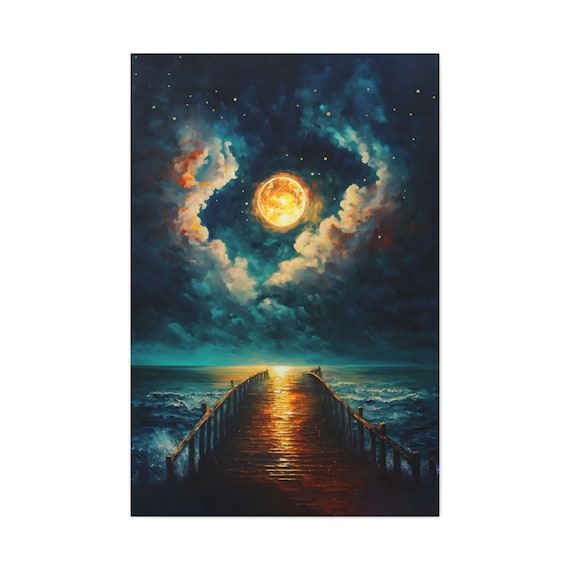 Moonlit Pier Wall Art Print