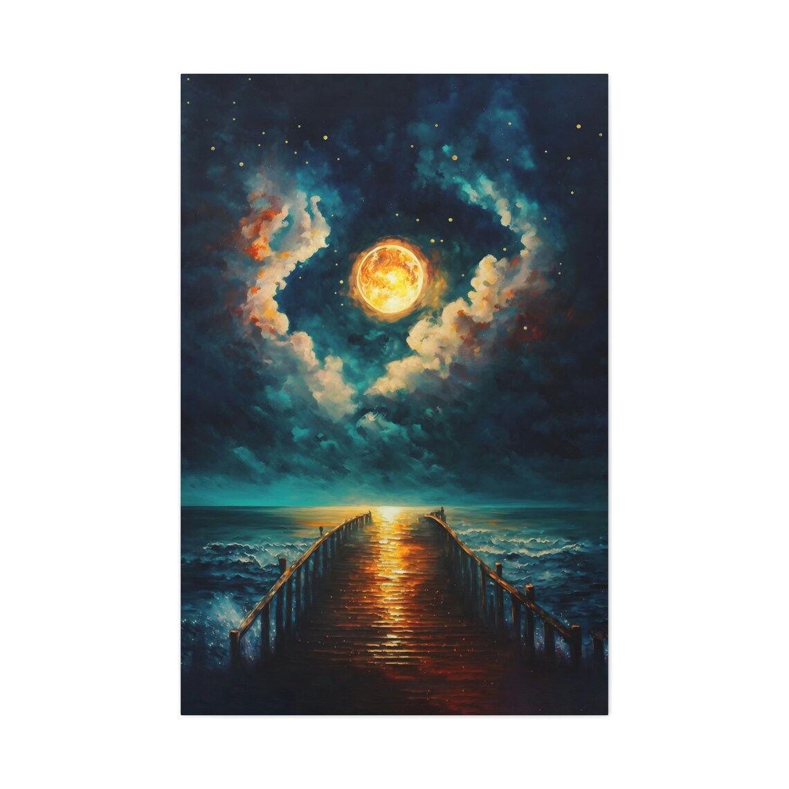 Moonlit Pier Wall Art Print
