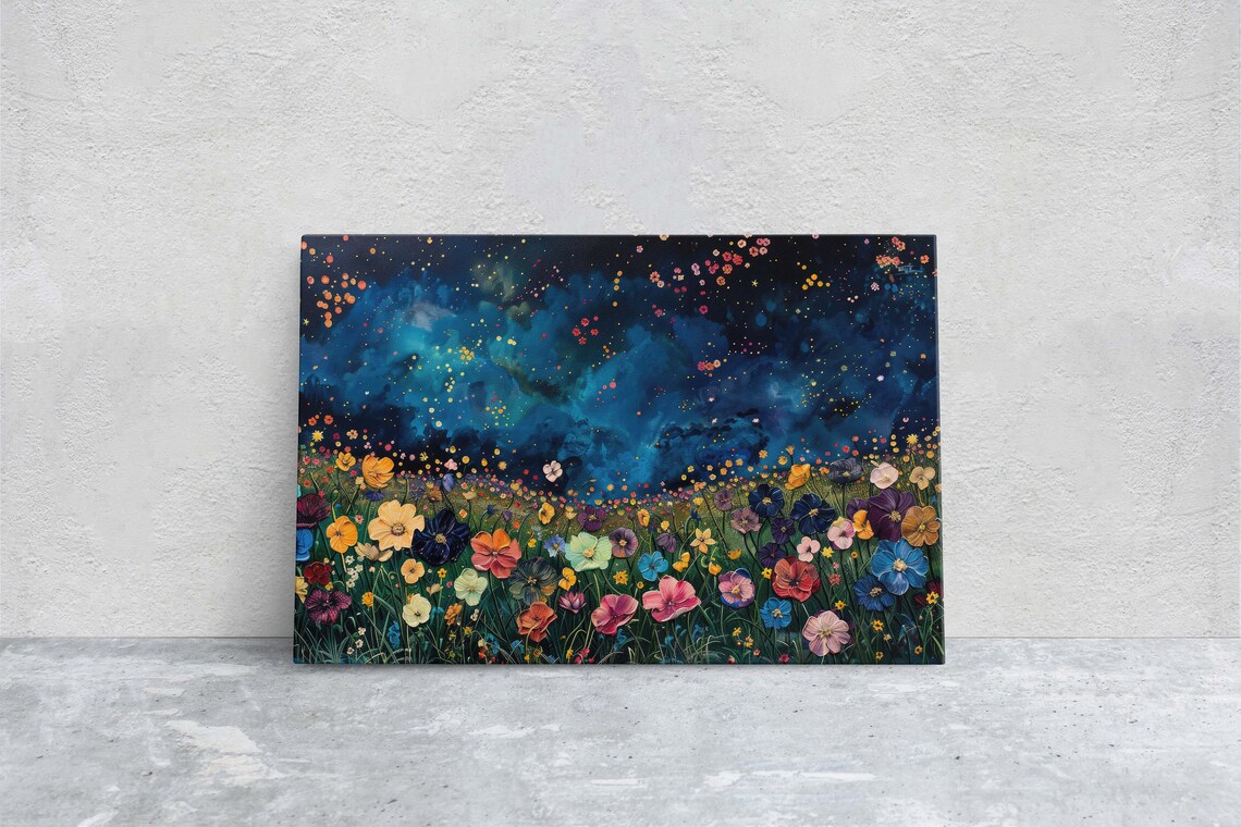 Wildflowers at Night, Starry Floral Art Print