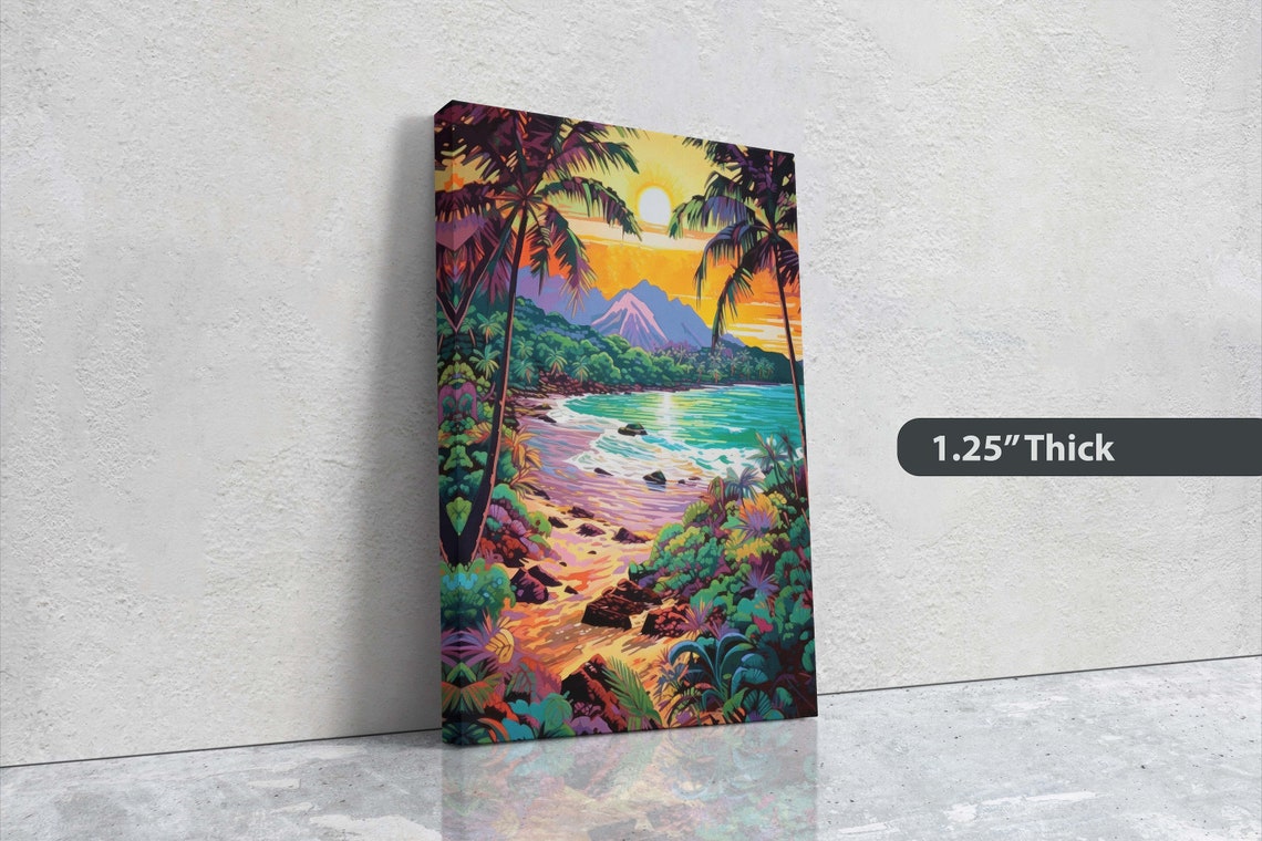 Vibrant Coast On Ancient Beach Framed Prehistoric Landscape Coastline Illustration Bold Color Vertical Botanical - Image 3