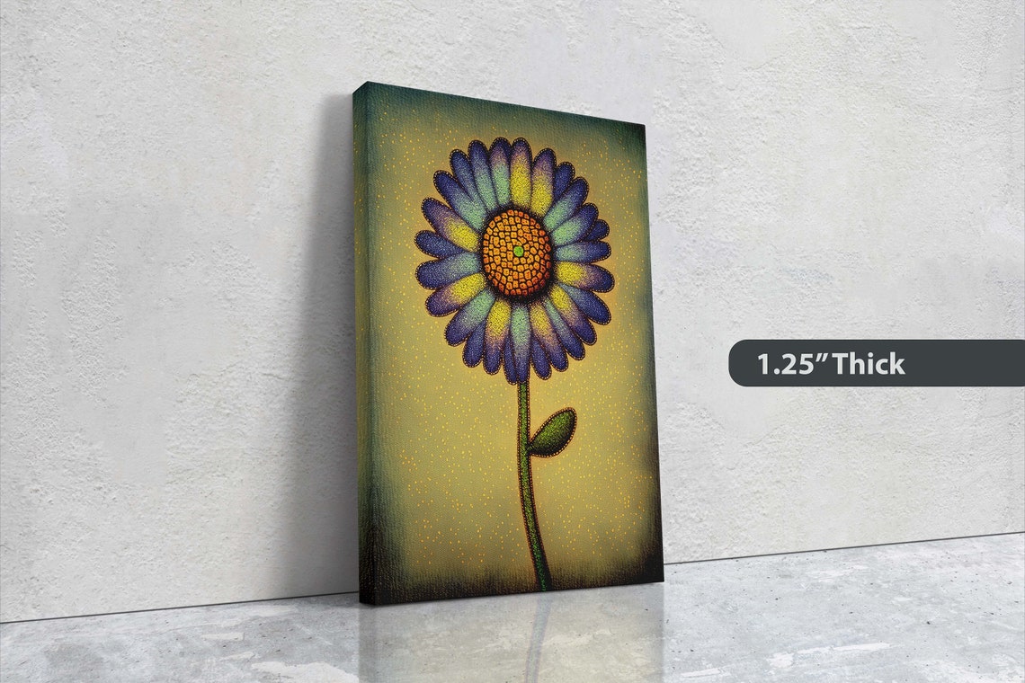 Pointillism Rainbow Daisy Flower Golden Background Floral Wall Art - Image 3