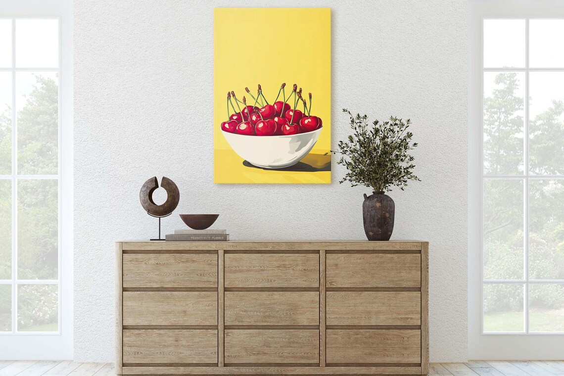 Cherry Art Print Vintage Cherries Pop Art Bright Decor - Image 3