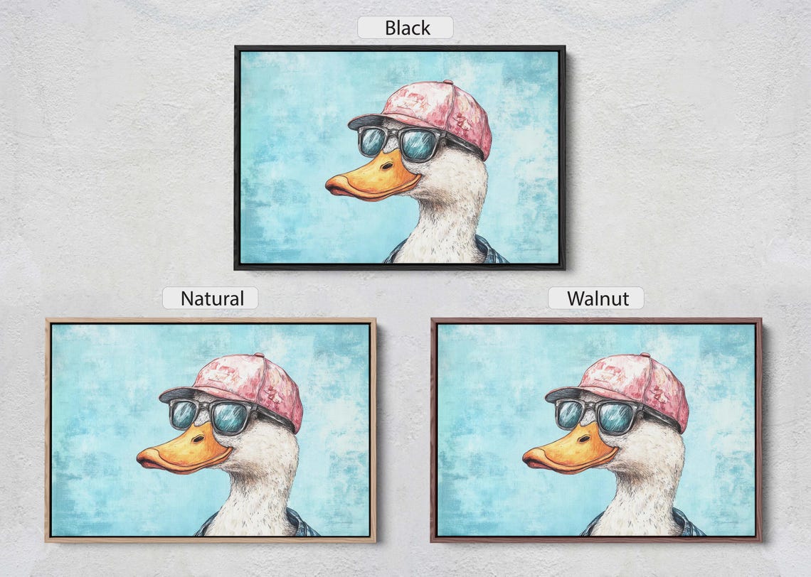 Cool Duck Wearing Sunglasses and Pink Cap Fun Pop Art Animal Poster - Image 2