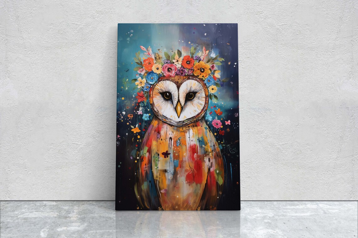 Barn Owl Modern Colorful Art Print, Contemporary