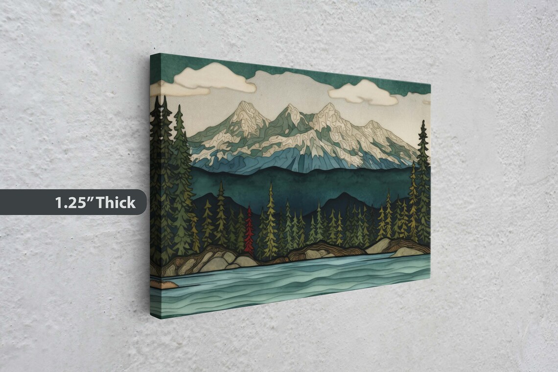 Minimalist Lake Mountain Landscape Art Print - Image 3
